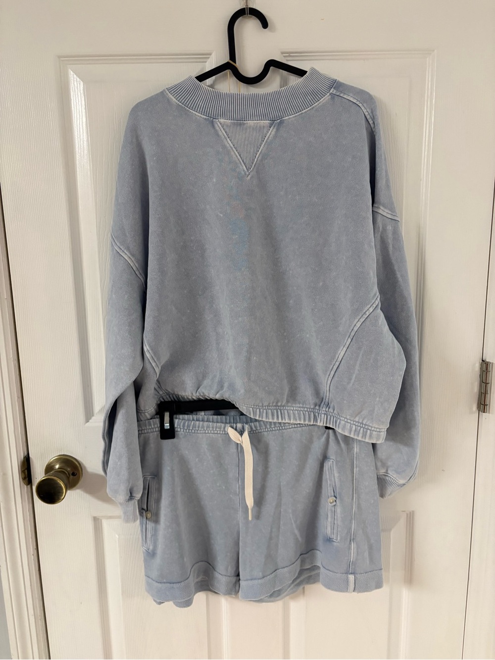 NEW aerie Washed Light Blue Crewneck Sweatshirt and Shorts Set